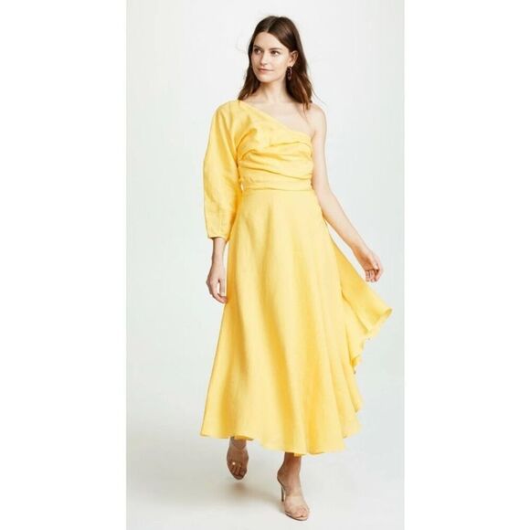 RACHEL COMEY Tipple One Shoulder Pleated Linen Asymmetrical Dress in Yellow Size - Picture 4 of 8